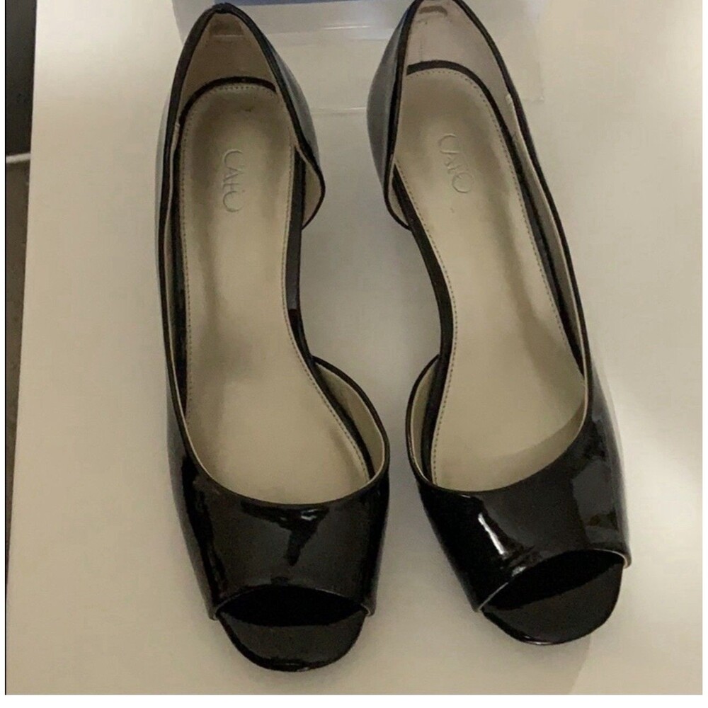 Cato shoes size 8W black patent leather peep-toe pump